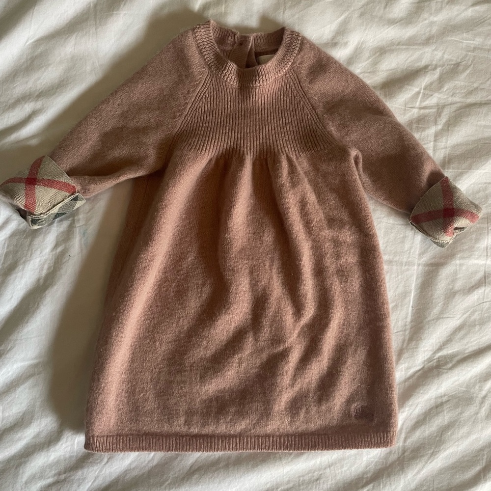 Burberry Baby Girl 100% Cashmere Pink/plum Long Sleeve Dress 9 Month